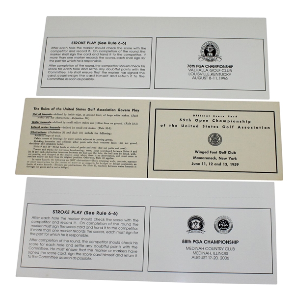 Three Unused Official Scorecards - 1959 US Open, 1996 PGA, & 2006 PGA