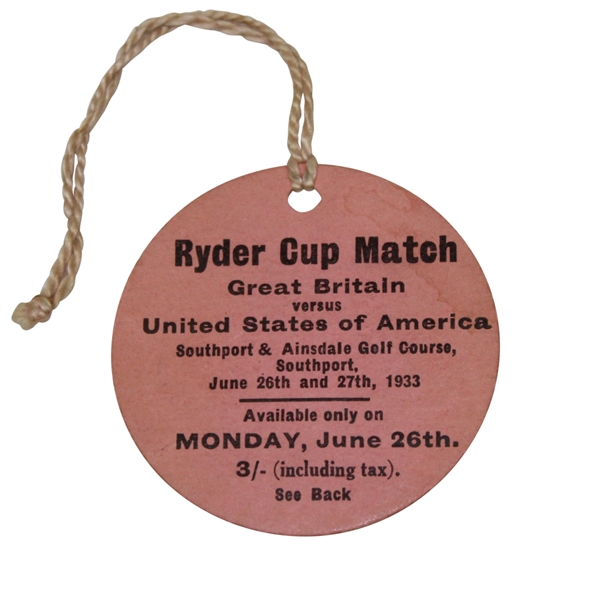 1933 Ryder Cup at Southport & Ainsdale GC Monday Ticket #9063