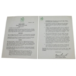 1958 Masters Tournament Clifford Roberts Letter for Press, Radio, & Television - February