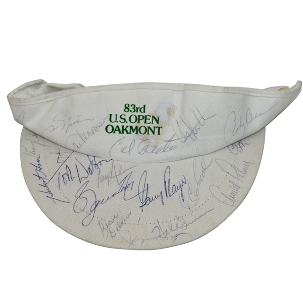 Multi-Signed 1983 US Open at Oakmont Visor - Big 4 plus Seve, and more JSA #Y85210