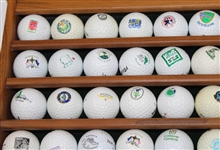 Wooden Wall Rack with 50 Logo Golf Balls and 5 Metal Ball Markers
