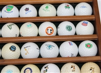 Wooden Wall Rack with 50 Logo Golf Balls and 5 Metal Ball Markers