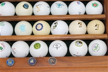 Wooden Wall Rack with 50 Logo Golf Balls and 5 Metal Ball Markers