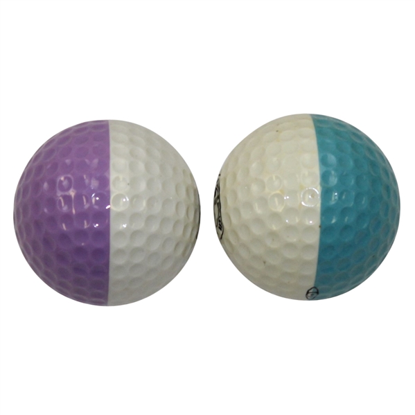 Lot of Two PING Karsten Eyes Blue & Purple Half Color Golf Balls - Pebble Beach 