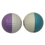 Lot of Two PING Karsten Eyes Blue & Purple Half Color Golf Balls - Pebble Beach 