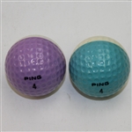 Lot of Two PING Karsten Eyes Blue & Purple Half Color Golf Balls - Pebble Beach 