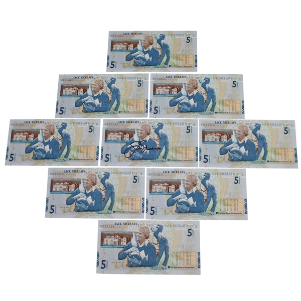 Jack Nicklaus Signed RBS 5lb Note with 8 Unsigned RBS 5lb Notes JSA ALOA