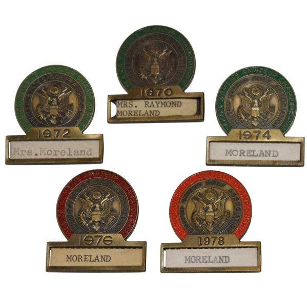 Lot of 5 Womens Senior Amateur Championship Contestant Badges - 1970, 72, 74, 76, & 78