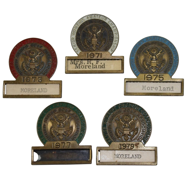 Lot of 5 Womens Senior Amateur Championship Contestant Badges - 1971, 73, 75, 77, & 79
