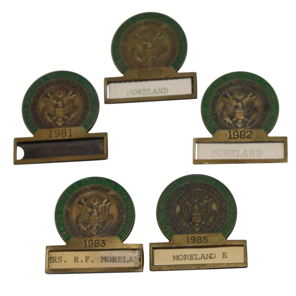 Lot of 5 Womens Senior Amateur Championship Contestant Badges - 1980-1983 and 1985
