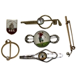 Lot of Five Golf Themed Clips and One Pin
