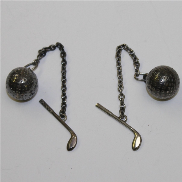 Lot of Two Metal Golf Balls with Sterling Clubs on Chain