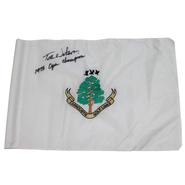 Tom Watson Signed Carnoustie Embroidered Flag with 1975 Champ Notation JSA ALOA