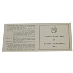 1962 Masters Tournament Official Scorecard