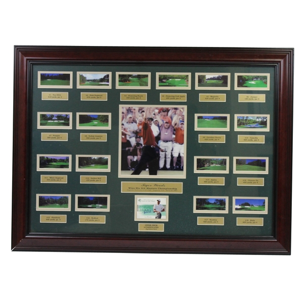 Tiger Woods UDA Signed 2005 Sign of the Time Card - Framed Masters Holes Display