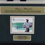 Tiger Woods UDA Signed 2005 'Sign of the Time' Card - Framed Masters Holes Display