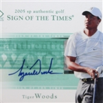 Tiger Woods UDA Signed 2005 'Sign of the Time' Card - Framed Masters Holes Display