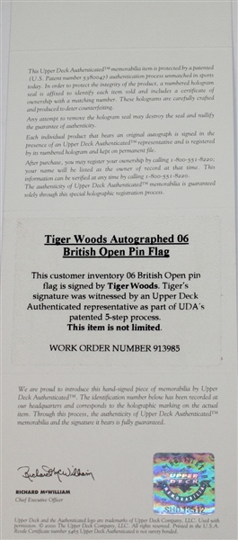 Tiger Woods Signed 2006 Open Championship at Royal Liverpool Flag UDA SHO18512