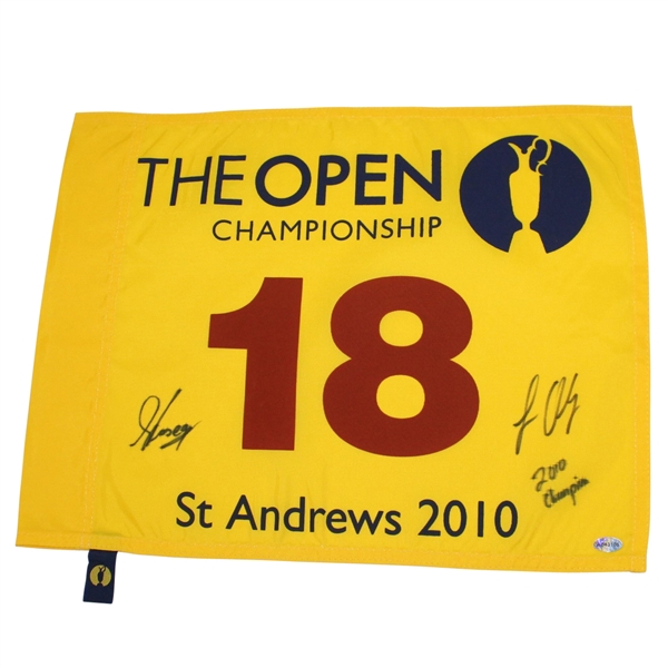 Louis Oosthuizen & Caddy Signed 2010 Open Championship at St. Andrews Flag JSA ALOA