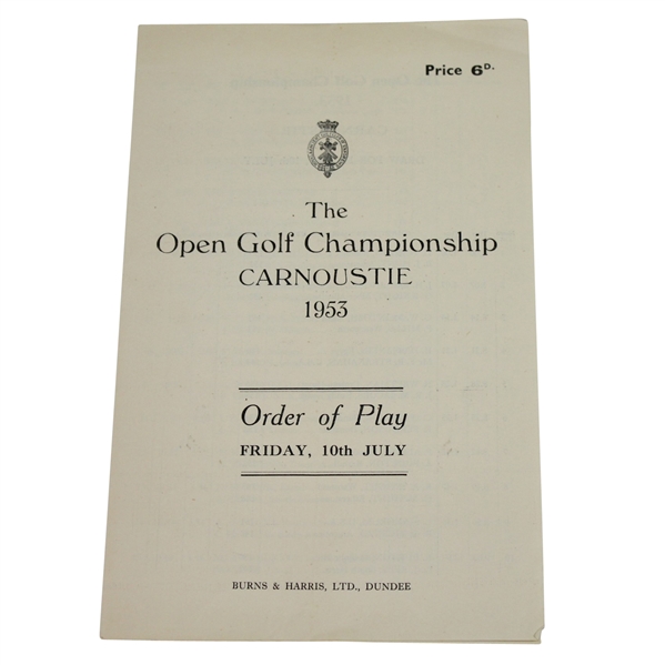 1953 Open Championship at Carnoustie Friday 'Order of Play' Guide