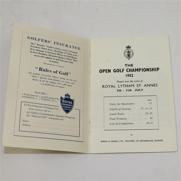 1952 Open Championship at Royal Lytham St. Annes Programme - Bobby Locke Winner