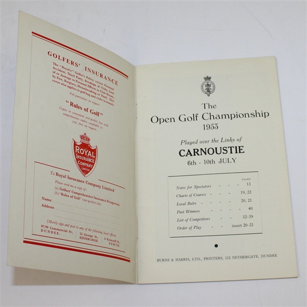 1953 Open Championship at Carnoustie Programme - Ben Hogan Winner