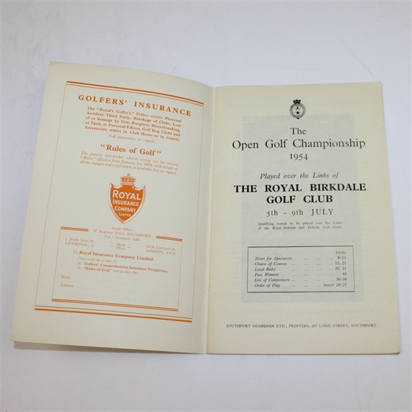 1954 Open Championship at Royal Birkdale Programme - Peter Thomson Winner