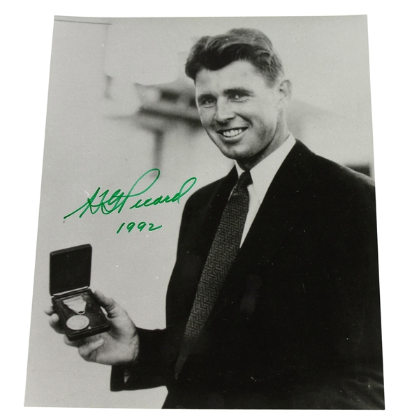 Henry Picard Signed 8x10 Black and White Photo - Holding Medal JSA ALOA