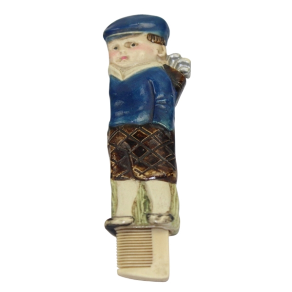 Vintage Comb Holder - Blue Shirt and Blue Hat Golfer with Clubs and Knickers