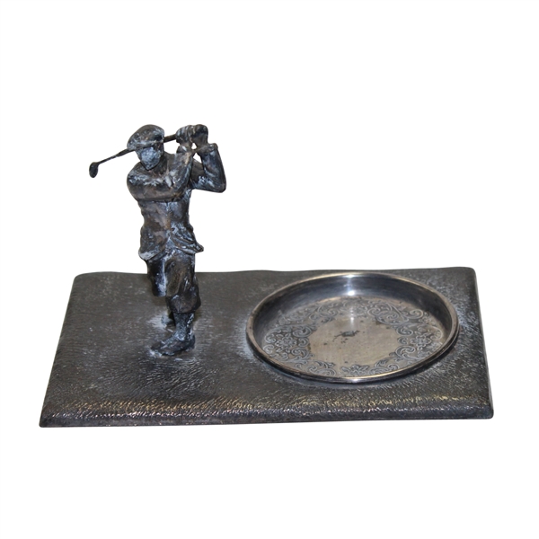 Wilcox Mounted Golfer with Side Base Dish Holder - Post-Swing