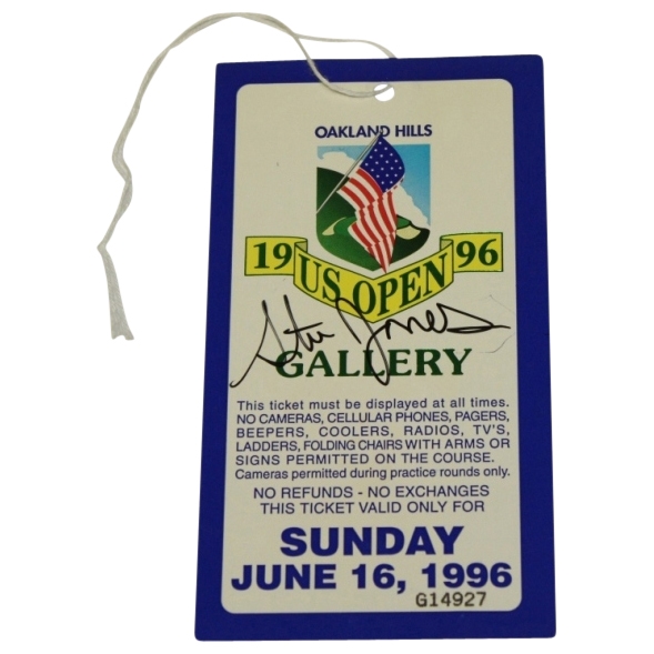  Champion Steve Jones Signed 1996 US Open Sunday Mint Unused Ticket JSA COA