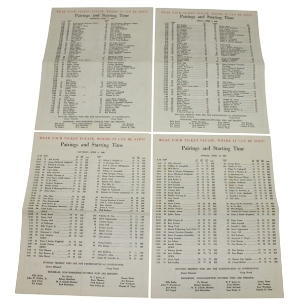 1966 Masters Thursday-Sunday Pairing Sheets