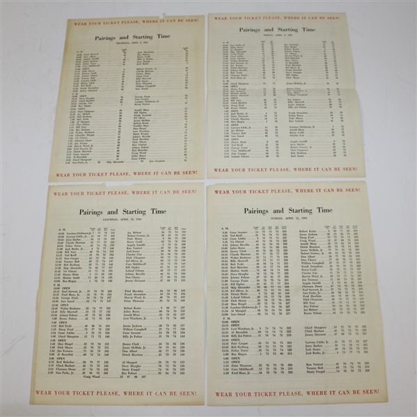 1954 Masters Thursday-Sunday Pairing Sheets