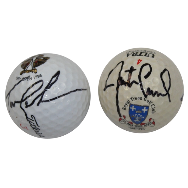 Justin Leonard & Tom Lehman Signed British Open Logo Golf Balls JSA ALOA