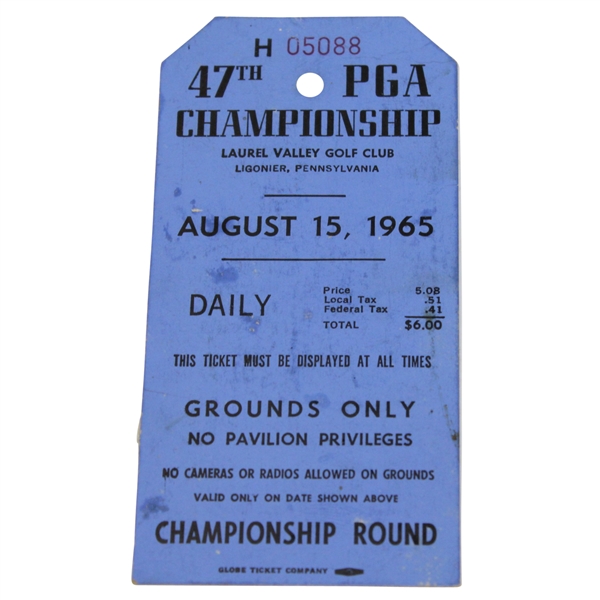 1965 PGA Championship at Laurel Valley Final Round Ticket #H05088