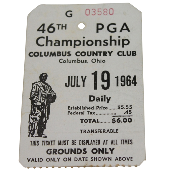1964 PGA Championship at Columbus Country Club Final Round Ticket #G03580