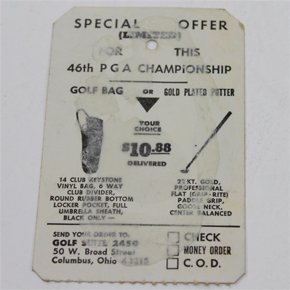 1964 PGA Championship at Columbus Country Club Final Round Ticket #G03580
