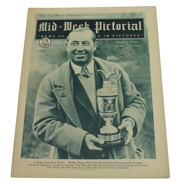 1928 Mid-Week Pictorial Magazine with Walter Hagen on the Cover