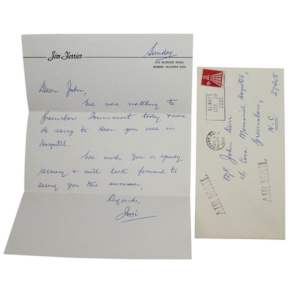 Jim Ferrier Personal Letter Written to Legend John Derr JSA COA