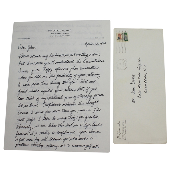 Frank Chirkinian Personal Hand Written Letter to Legend John Derr JSA COA