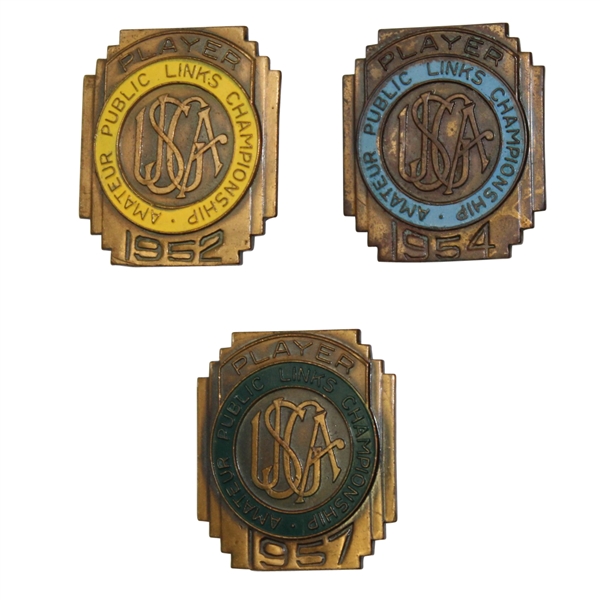 1952, 1954, & 1957 Amateur Public Links Contestant Badges