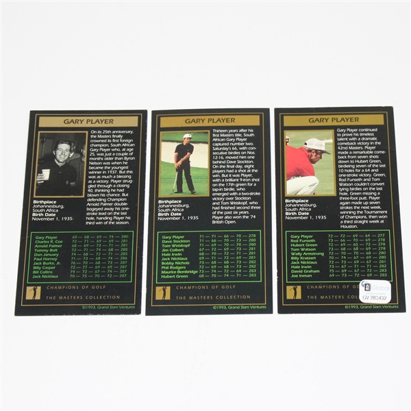 Lot of Three Gary Player Signed GSV Collection Cards - 1961, 1974, & 1978 JSA ALOA