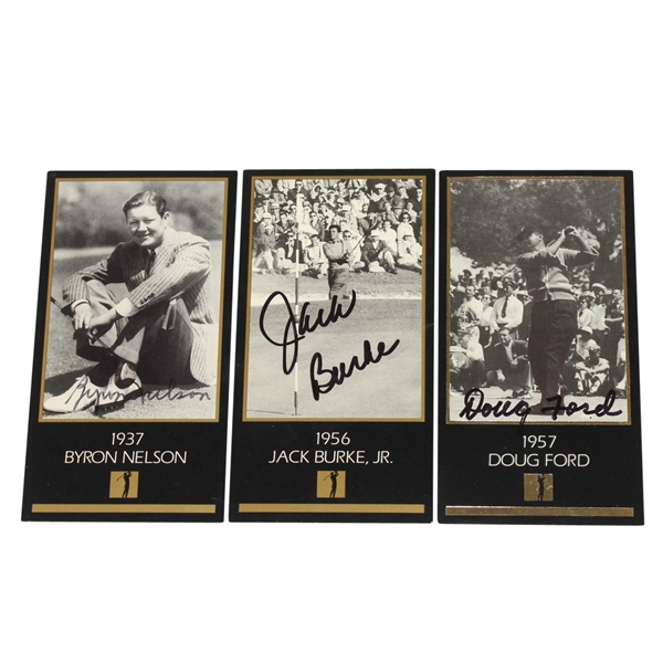 Byron Nelson, Jack Burke, & Doug Ford Signed GSV Masters Cards JSA ALOA