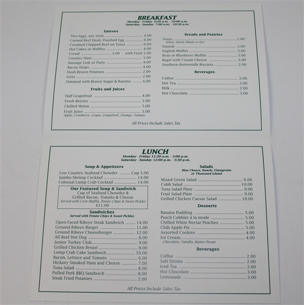 2006 Masters Tournament Clubhouse Menu - Phil Mickelson Winner