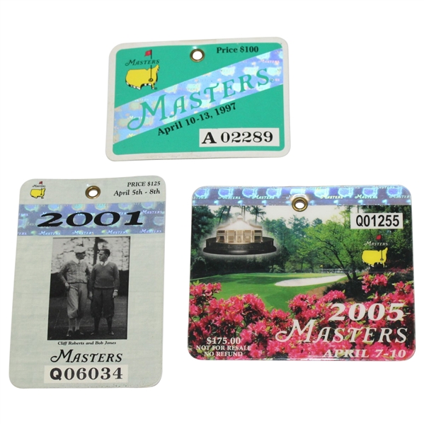 1997, 2001, & 2005 Masters Badges - Tiger Woods Wins