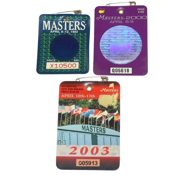 1992, 2000, & 2003 Masters Badges - Couples, Singh, & Weir Winners