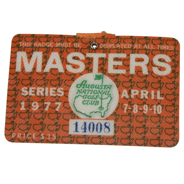 1977 Masters Badge #14008 - Tom Watson Winner