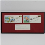 Tiger Woods & Jack Nicklaus Signed 2000 US Open Cachets - Framed JSA ALOA