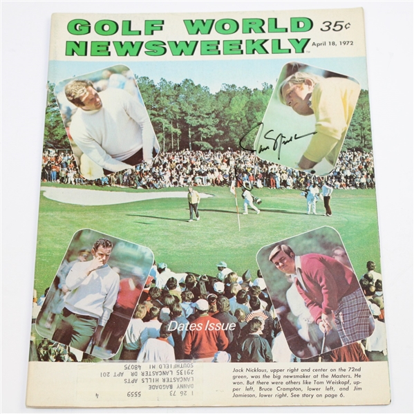 Jack Nicklaus Signed 1972 Golf World Newsweekly Magazine-Covers Jack's 4th Masters Win- JSA ALOA