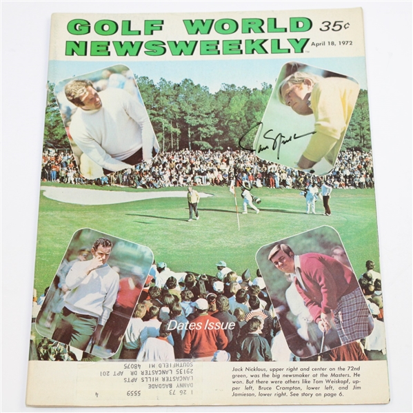 Jack Nicklaus Signed 1972 Golf World Newsweekly Magazine-Covers Jacks 4th Masters Win- JSA ALOA
